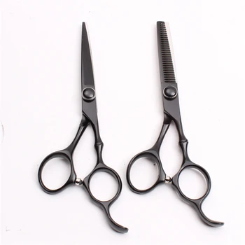 

50Pc 6" 17.5cm 440C Wholesale Engraving Logo Black Cutting Scissors Thinning Shears Profrssional Hair Scissors Haircut Set C9031