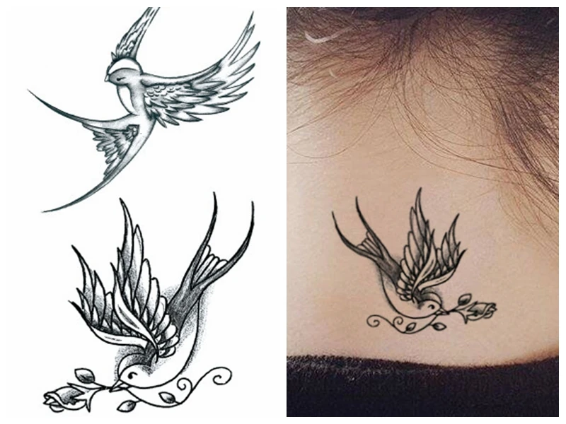 045 Transfert Deau Faux Tatouage Hirondelles Oiseaux Tatoo Imperméable Temporaire Flash Tatto Pour Gril Femme Homme 1056cm In Tatouages