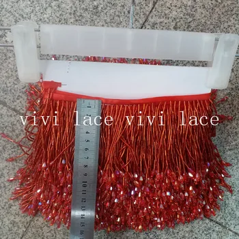 

yy005# 10 yards one bag red beads ribbon tassel fringe 9/10 cm width for decoration sawing dress/fashion designer/wedding dress