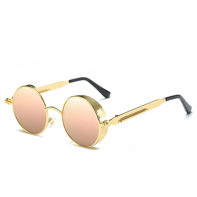 LIOUMO готические стимпанк Круглые Солнцезащитные очки для мужчин и женщин HD поляризованные солнцезащитные очки для вождения винтажные очки Oculos De Sol - Цвет линз: gold pink