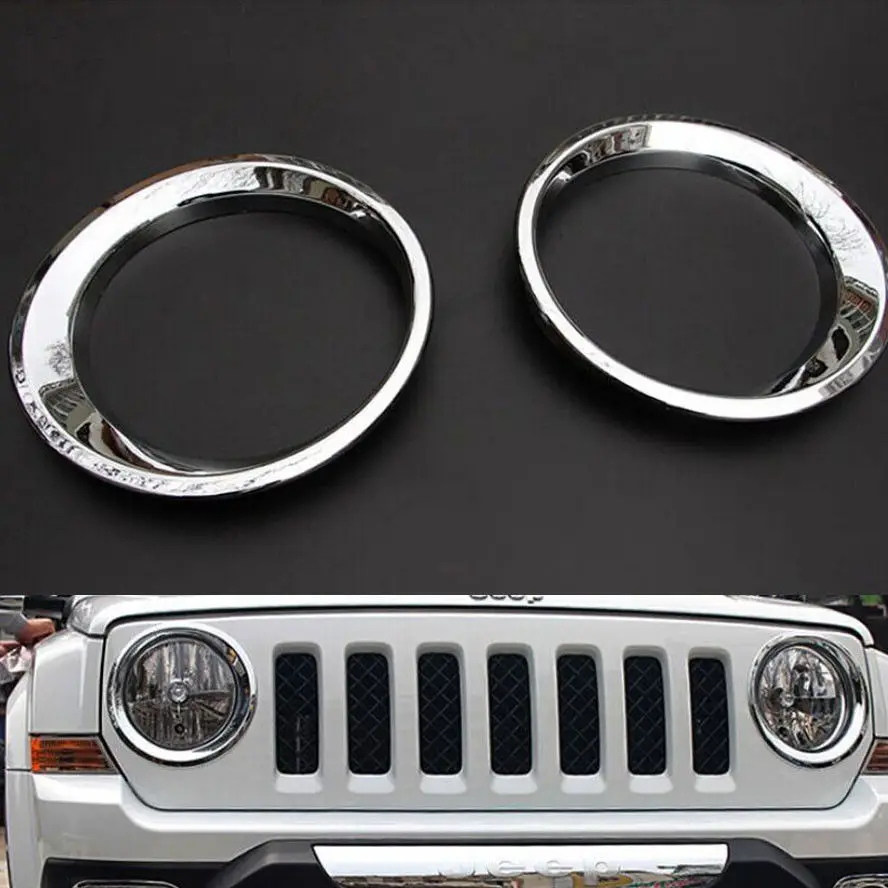 2pcs Silver Front Head Light Head Lamp Cover Trim Ring Sticker ABS Fit