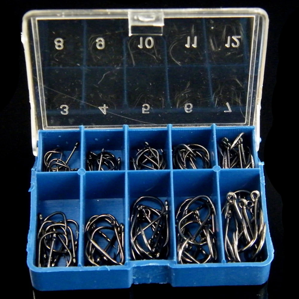 100PCS 10 Sizes 3# -12# High Efficiency Barbed Fishing Hooks with Tackle Box Gold/Black/Silver | Спорт и развлечения
