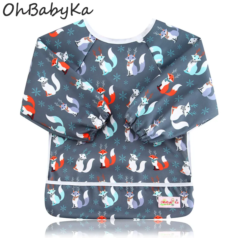 Ohbabyka непромокаемые детские нагрудники сзади крюк и петля Регулируемый Детские Кормление карман нагрудники Единорог Одежда для девочек