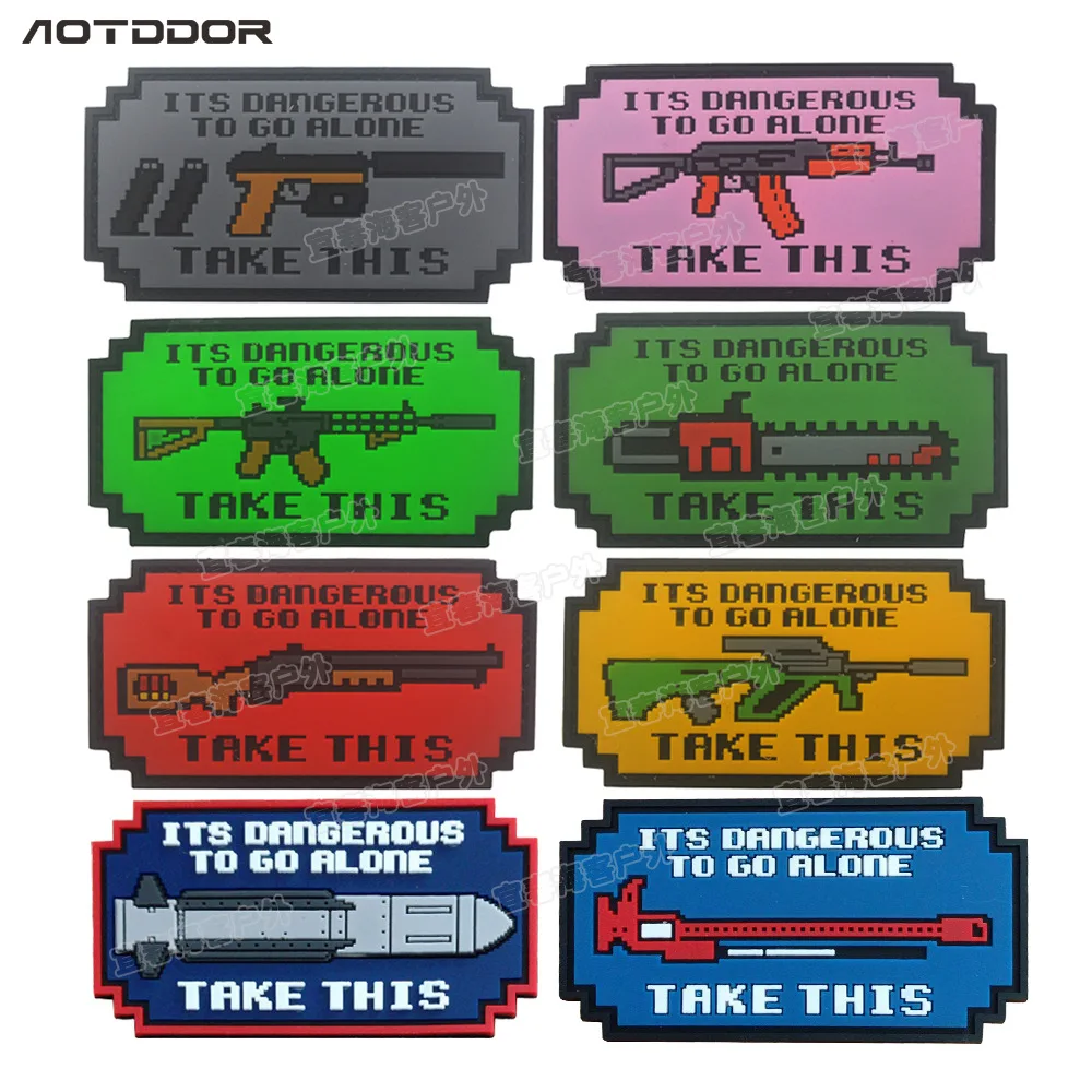 

3d Dangerous Go Alone Take Gun Rifle Morale Tactical Patch Badge Applique PVC military patch