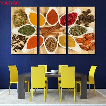 

Diamond Embroidery 3 Panels Spices Painting 5D DIY Diamond Painting Full Square Round Rhinestone Mosaic Kitchen restaurant decor
