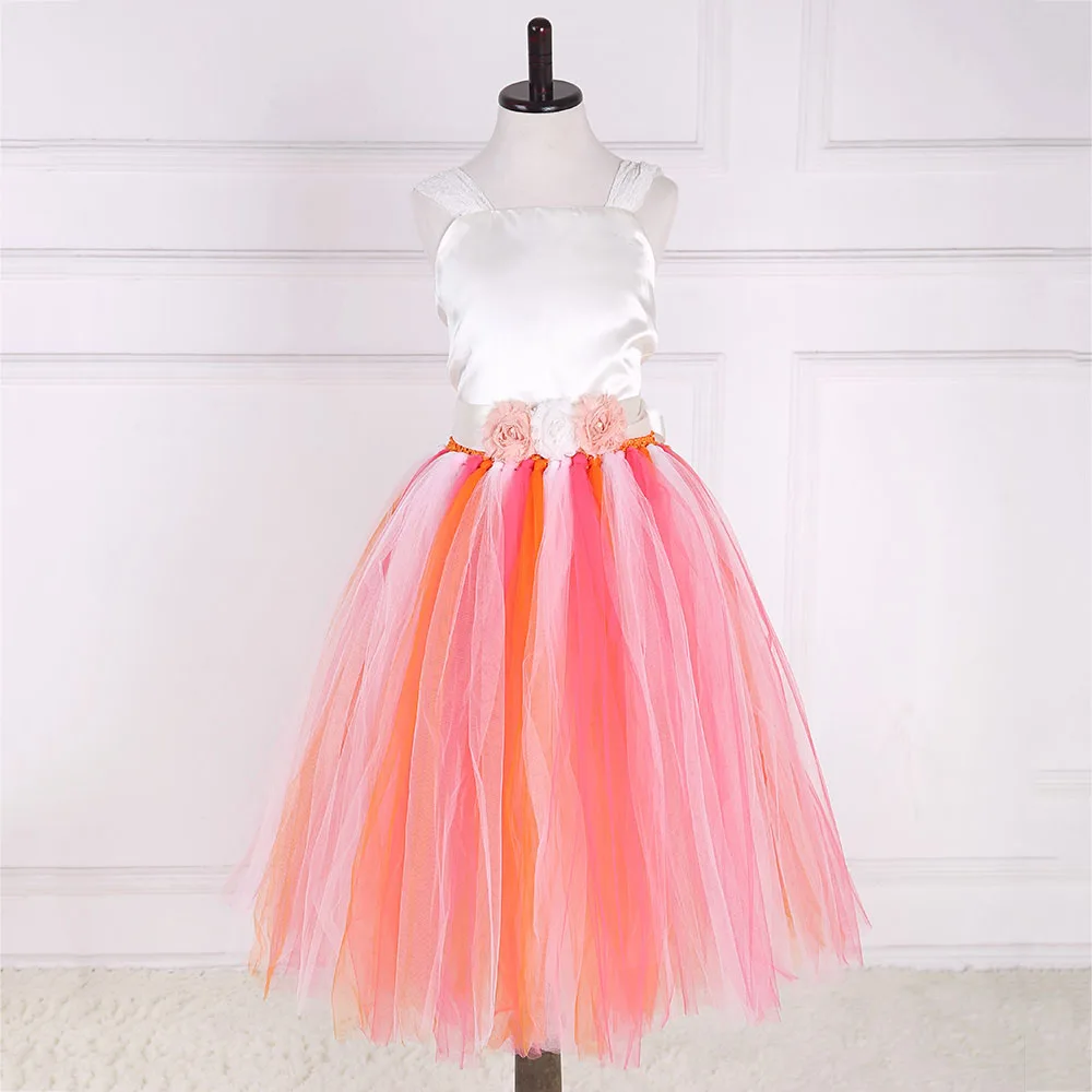 

New Summer Girls Princess Dresses Birthday Party White Satin Bodice Flower Girls Tutu Dress Kids Clothes Lace Christmas Dress