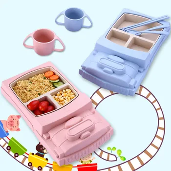 

5Pcs Baby Tableware Dishes Bowl Children Feeding Infant Food Container Plates Cup Spill-Proof Learning Dinnerware Bowls Cup Set