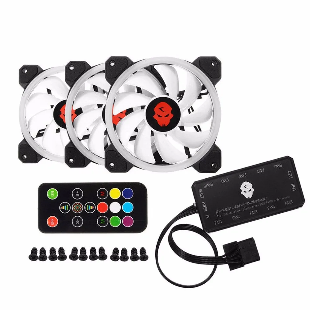 Computer PC Cooler Cooling Fan Double Ring 366 Modes 10 Level Adjust Speed RGB LED 120mm