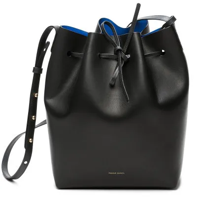Новинка, модные женские сумки-ведро,, Европейский и американский стиль, женская сумка на плечо, коровья кожа, спилок, отправка кошелька WUJ0209 - Цвет: Small Black Blue