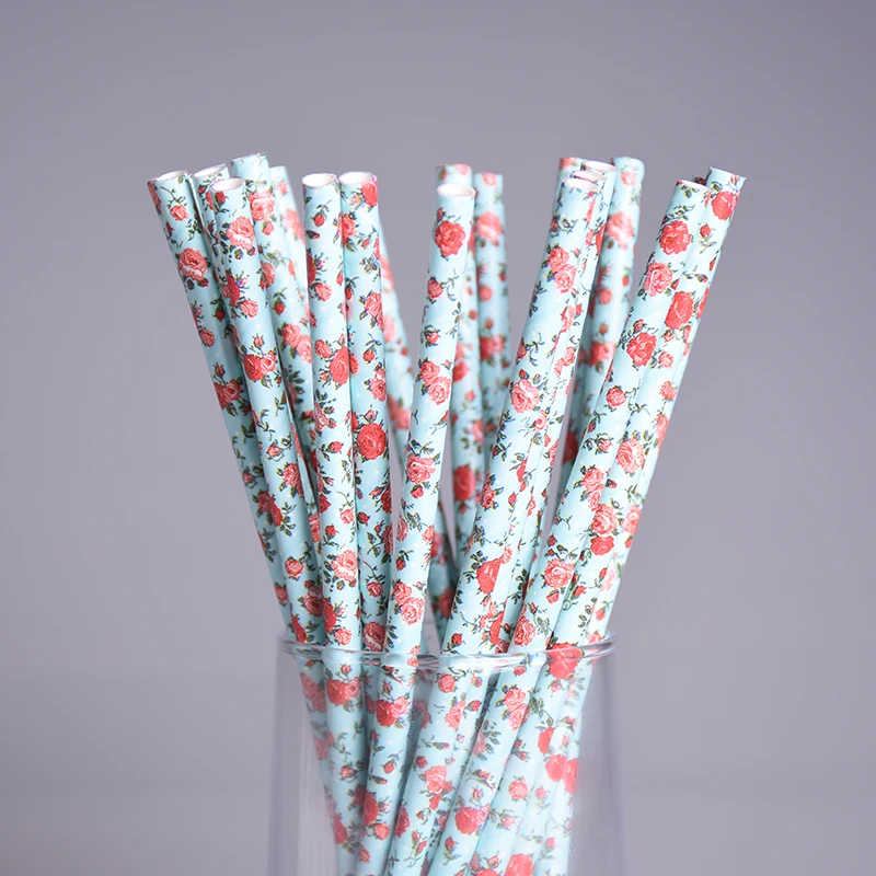 25pcs Flower Garden Paper Straws Party Decor Cake Pops Floral Vintage