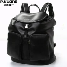 P KUONE Genuine Leather 2018 New Fashion Men Luxury Brand Bag Waterproof Laptop Messenger Travel Backpack
