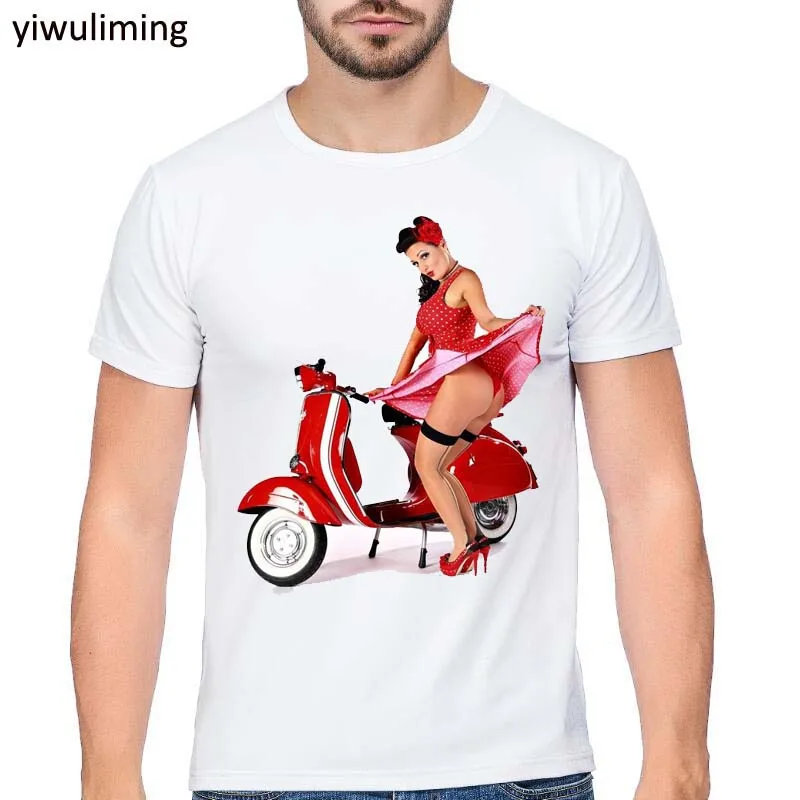 

Vintage Vespa Girl Riders t shirt men Vespa motorcycle scooter t-shirt male print tee shirt homme short sleeve funny tshirt