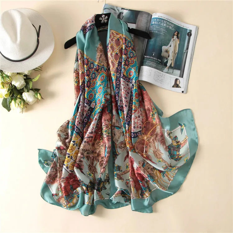 Модный шарф роскошный шелковый шарф женские шарфы шаль высокого качества с принтом хиджаб 180*90 см - Цвет: 22