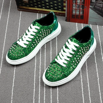 

mens luxury fashion party nightclub dress soft leather rivet shoes flat platform oxfords shoe lace-up personality punk loafers