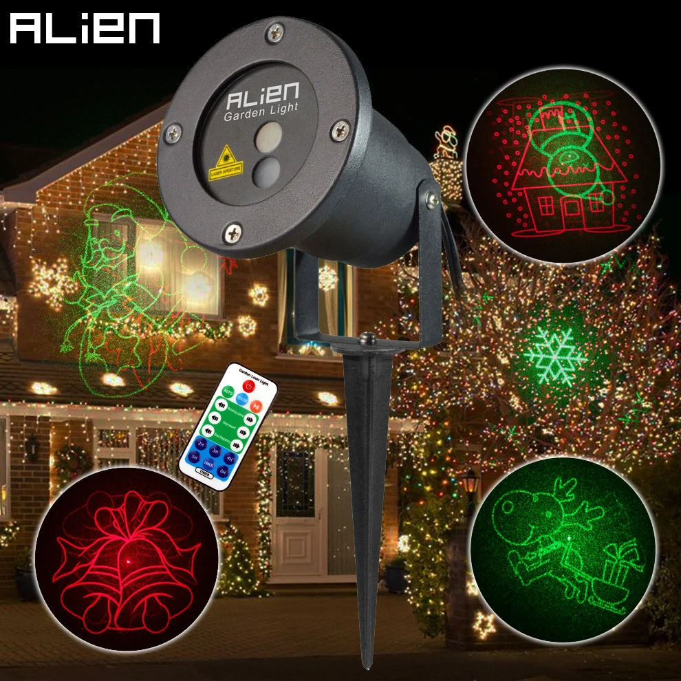ALIEN remoto RG 8 grande Xmas patrones al aire libre impermeable láser proyector Jardín de vacaciones árbol de Navidad rojo verde paisaje Luz - 1