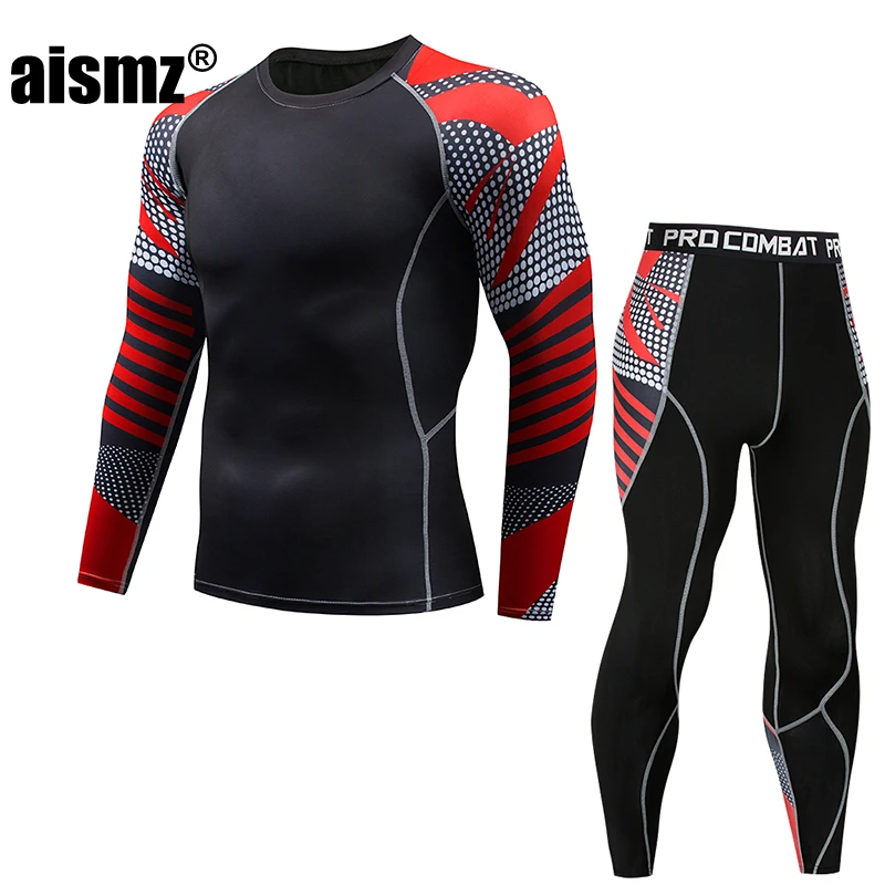 Aismz Top quality new thermal underwear men underwear sets compression fleece sweat quick drying thermo underwear men clothing long john shirts Long Johns