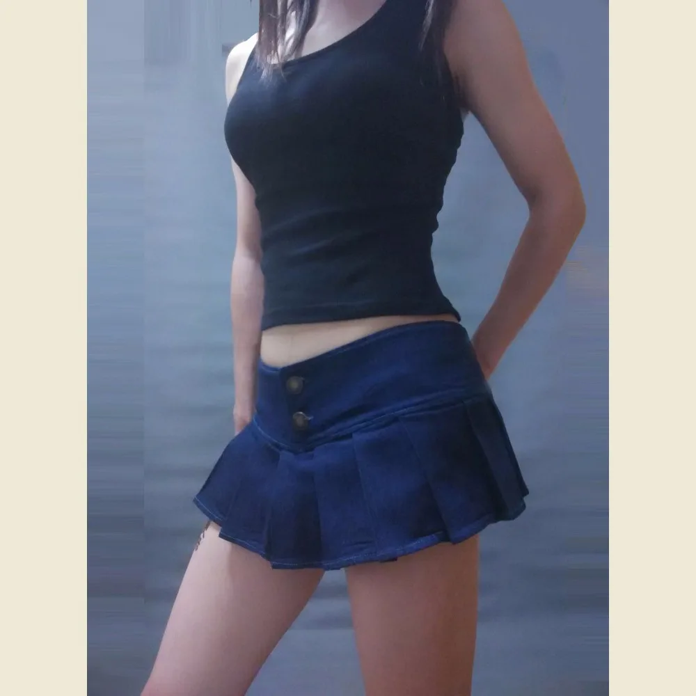 Mujeres bajo cintura plisado minifalda XS 3XL más tamaño Denim Falda Ladies Sexy entrepierna abierta Mini faldas A line Jean falda|Faldas| - AliExpress