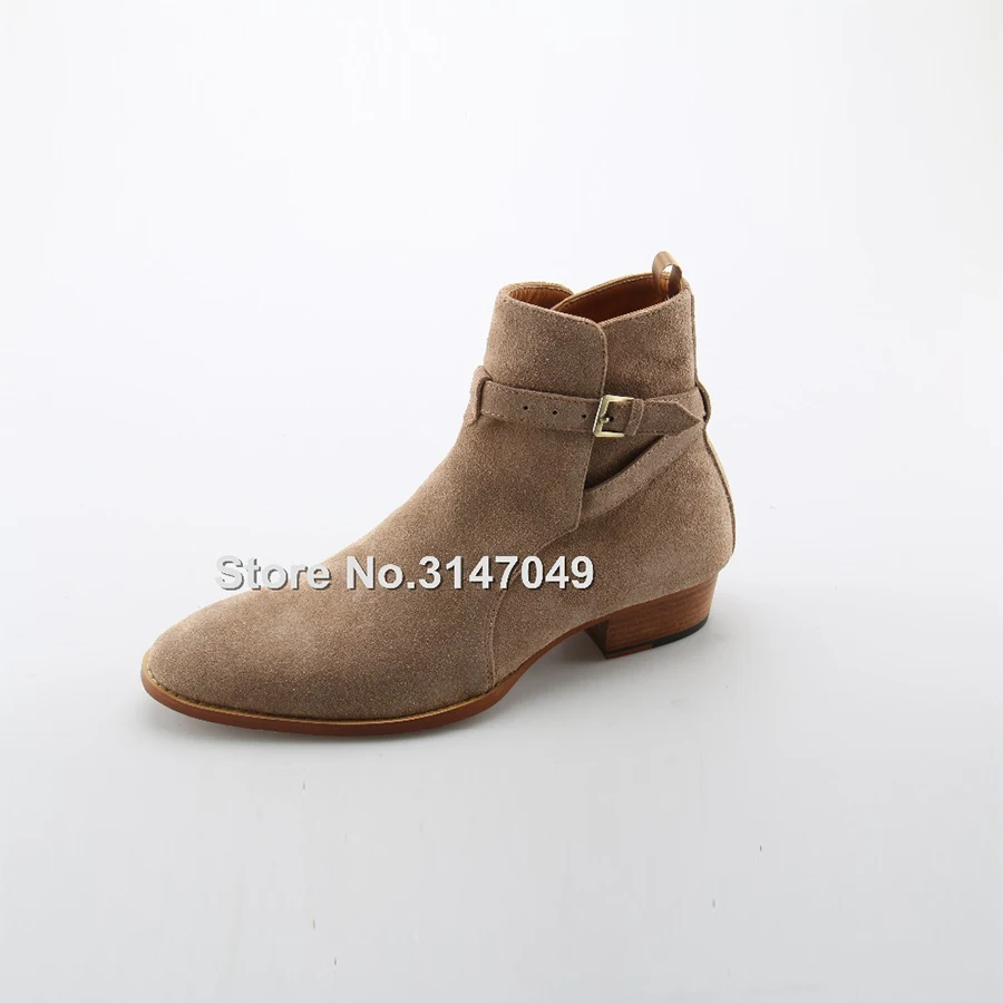 Men chelsea boots vintage leather suede harness ankle buckle strap