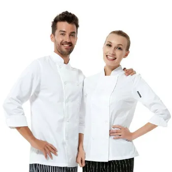 

Wholesale Retail Checkedout Custom Logo Long Sleeves Chef Uniform Men Women Polyester Waiters Uniforms S-3XL Free Shipping