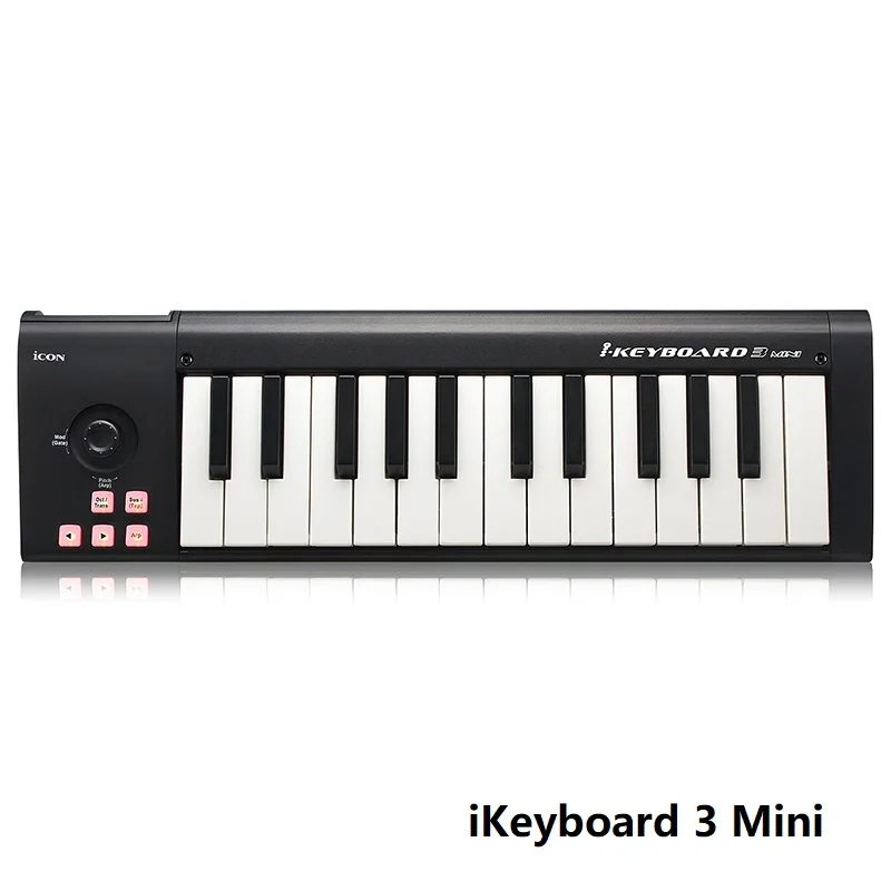 Миниатюрная 25 клавишная MIDI клавиатура iCON iKeyboard с 3 клавишами клавиши в стиле