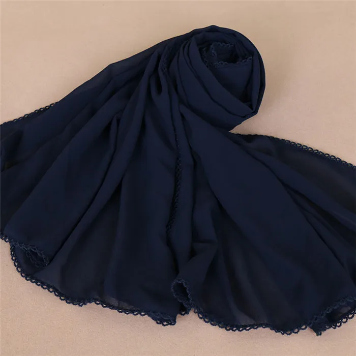 Шифоновый кружевной боковой шарф черно-белый женский мусульманский хиджаб обертывания горячая распродажа