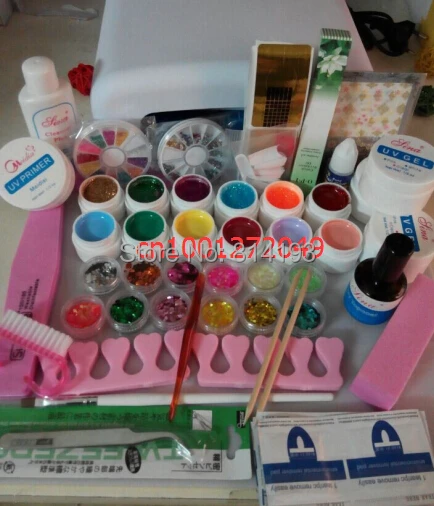 

Professional Full Set mix 12 color UV Gel Kit Brush Nail Art Set + 36W Curing UV Lamp kit Dryer Curining