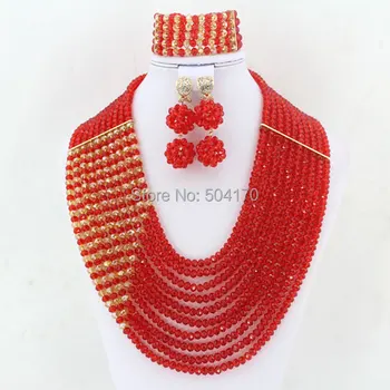 

High Quality 10 Layers African Crystal Beads Set Women Costume Jewelry Set Nigerian Party Beads Necklace Set Free Shipping GS845