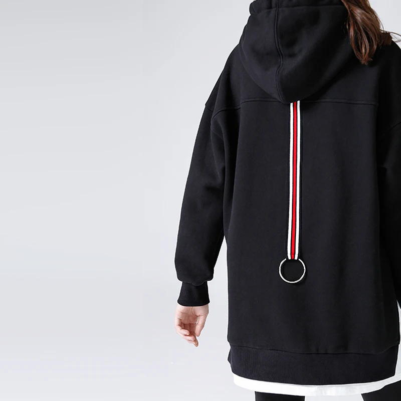  Toyouth Winter Hooded Tracksuits For Women Black Long Sweatshirts Harajuku Letters Print Hoodie Cas