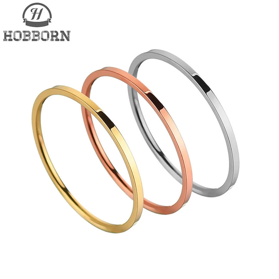 

HOBBORN Simple 1mm Stainless Steel Ring For Women Men Silver Gold Color High Polished Wedding Rings Hip Hop Jewelry Bijoux Gift