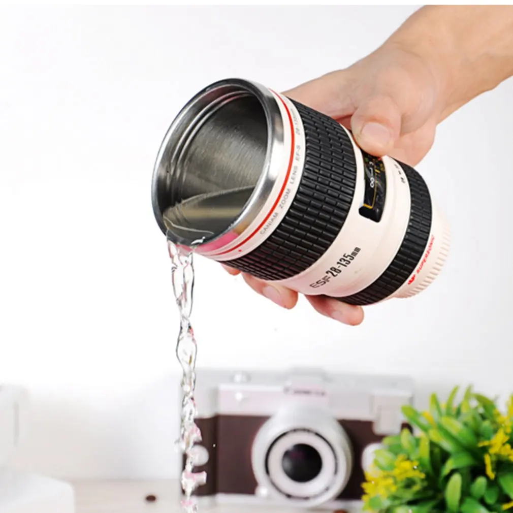 Креативная забавная черно-белая чашка из нержавеющей стали для объектива креативная чашка для изоляции Реалистичная чашка для объектива камеры Забавный подарок