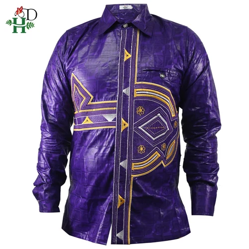 H& D африканская Мужская Дашики рубашка высокое качество с длинным рукавом мужские рубашки традиционный Базен Топы Южная Африка одежда с принтом PH3301 - Цвет: Фиолетовый