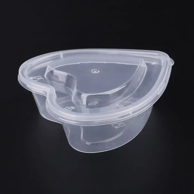 

Heart Shape Clear Plastic Sauce Chutney Cups Food Container Slime Storage Box Case With Lid 120ml