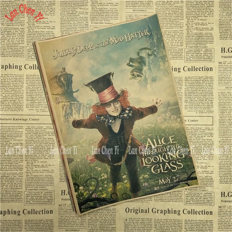 Алиса в стране чудес классический мультфильм фильм крафт-бумага плакат для кафе декоративный Рисунок для бара - Цвет: Зеленый
