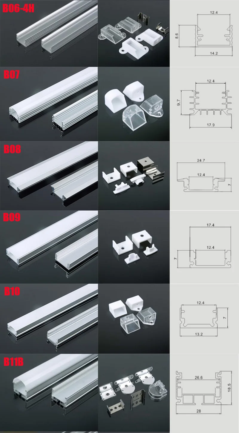 B09 5 комплектов 50 см U Форма Светодиодные ленты фонари Алюминиевый канальный профиль с крышкой, заглушки и крепежные зажимы для светодиодный свет бар огни