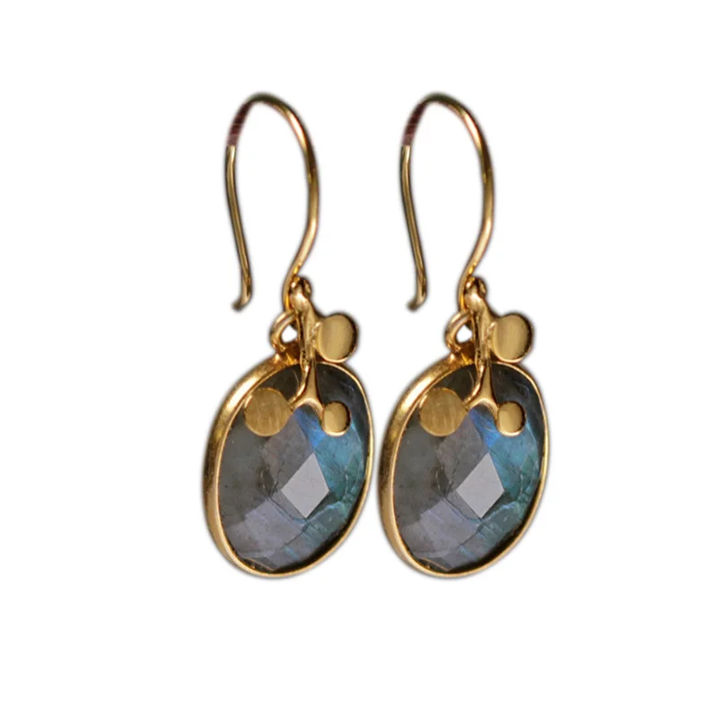 

2019 New Fashion 925 Sterling Silver Labradorite Trendy Rounded Drop Earrings For Women