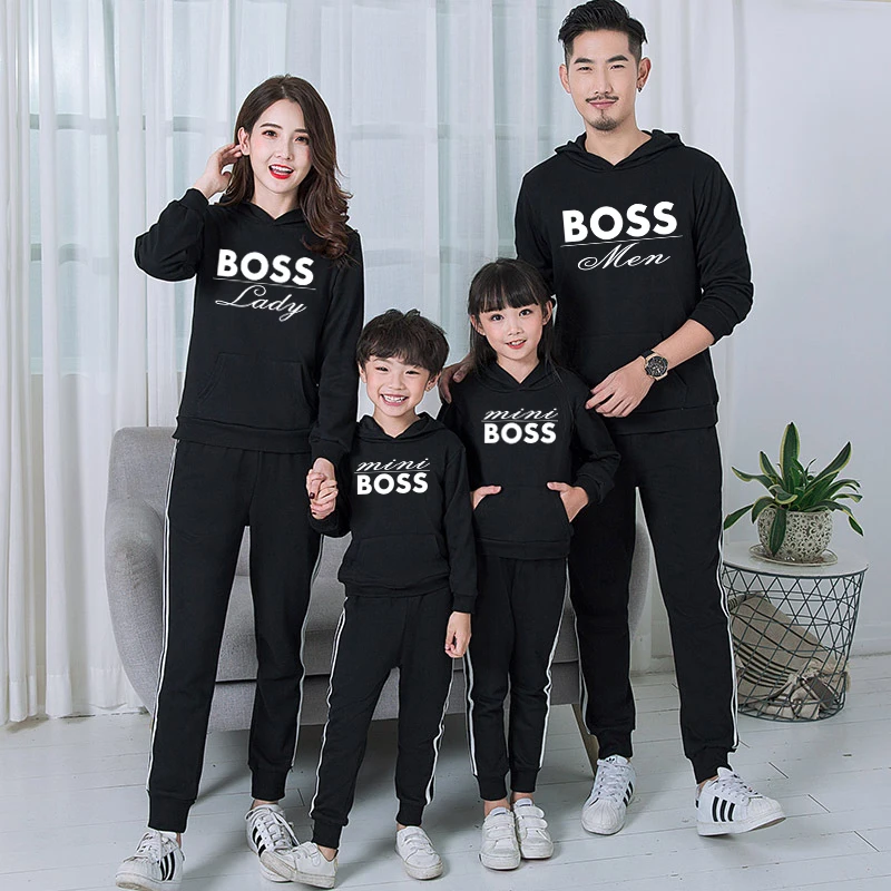 ZSIIBO/семейные подходящая футболка со шляпой Мини принт Boss зимний теплый костюм