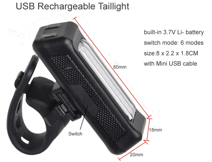 LED USB Перезаряжаемые фар головка вспышки света Велосипедный Спорт велосипед MTB Стоп задний фонарь супер свет 6 режимов 100lm