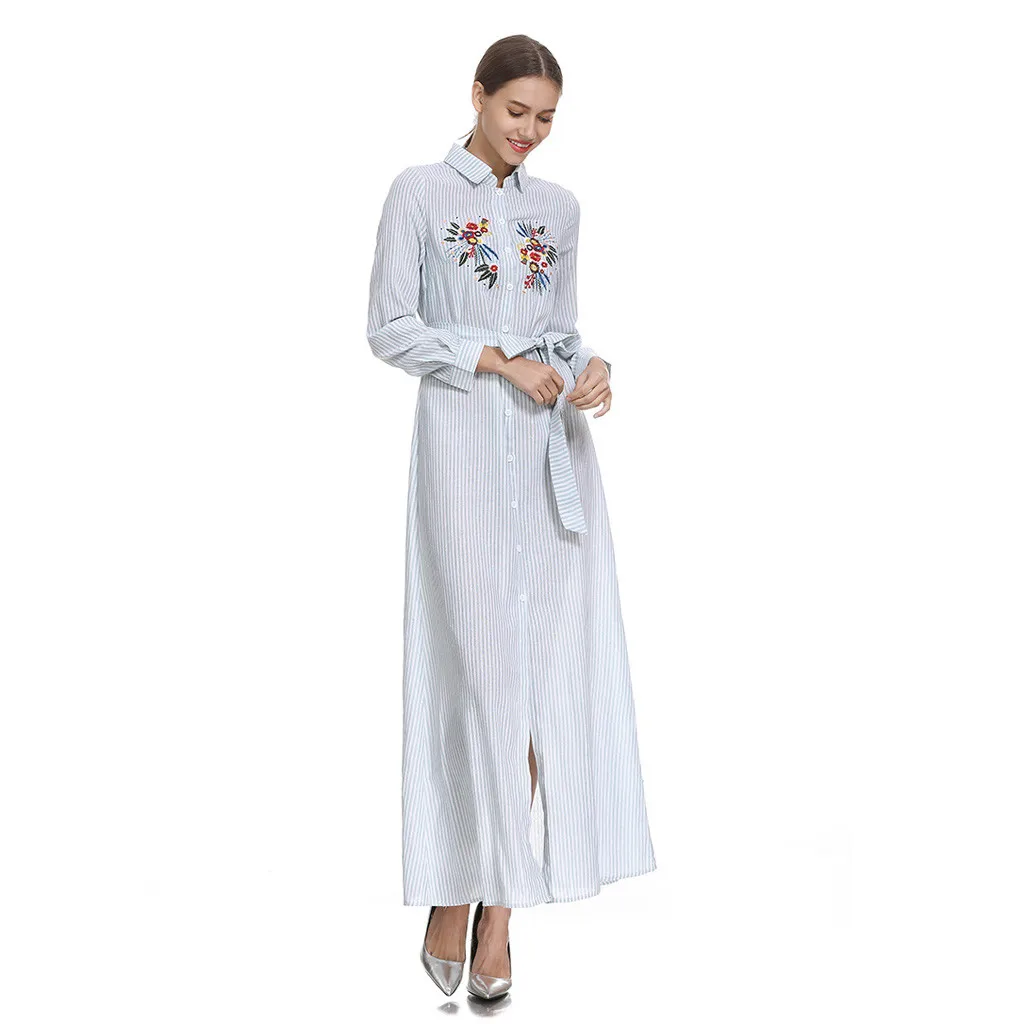 Новое модное мусульманское платье для женщин 2019 плюс размер Полосатое с длинным