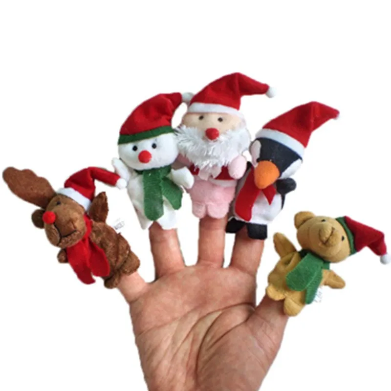 Family Finger Puppet Toys Christmas Santa Claus Elk Snowman Bear Penguin Plush Toys Baby Telling Story Dolls 5pcslot 10 Sets