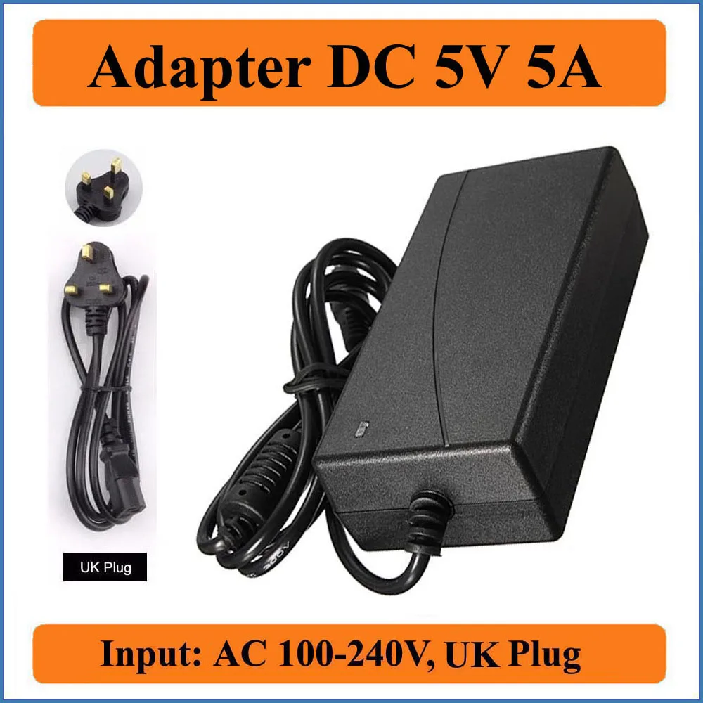 

5V 5A UK Plug AC DC Adapter Overvalue AC Universal 100V-240V Input to DC 5V 5000mA 25W Power Supply Chargers Converter Adapters