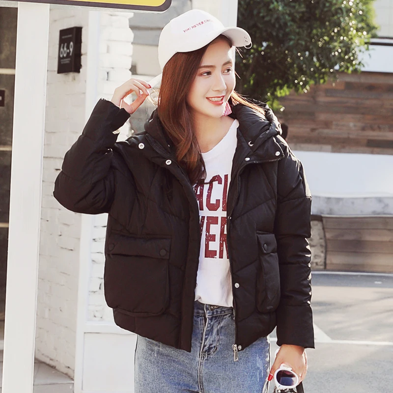 Stand Collar Winter Jacket Women Hooded With Two Pockets Female Coat Basic Jacket Cotton Padded Jaqueta Feminina Inverno Stand Collar Winter Jacket Women Hooded With Two Pockets Female Coat Basic Jacket Cotton Padded Jaqueta Feminina Inverno