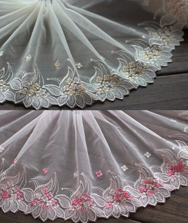 

2 Yards Embroidered Lace Trim Floral Embroidered Tulle Lace Trim 7 Inches Wide