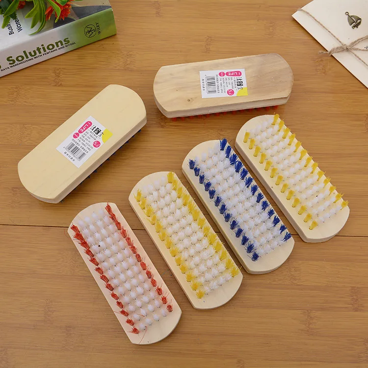 

High quality square wooden handle color stripe household cleaning laundry shoe brush