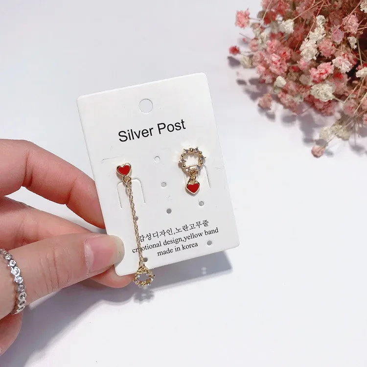 red heart circle asymmetric earring 925 silver post Hypoallergenic fadeless fashion jewelry stud earrings for women girl gift