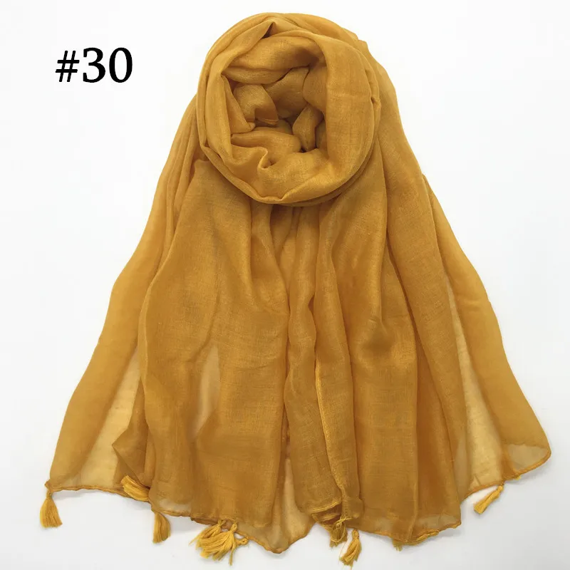 Женский хиджаб с кисточками, шаль, Простой макси шарф, модный кулон, шали, женские мусульманские хиджабы, шарфы, мягкий платок, 1 шт., 31 цвет - Цвет: color 30