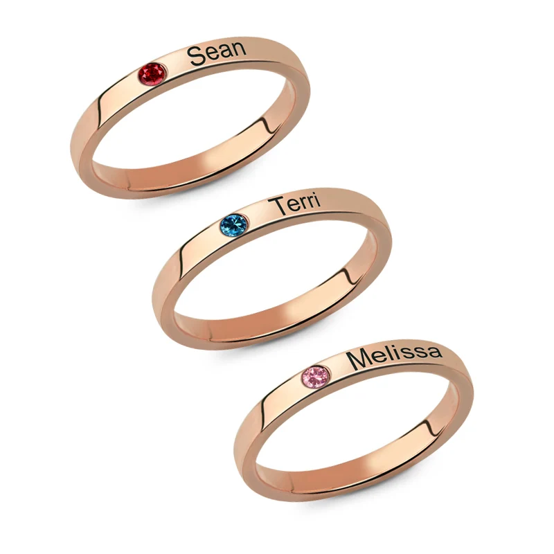 AILIN Mother's Stackable Engraved Name Rings With Birthstone Personalized Triple Ring Rose Gold Color AILIN Mother's Stackable Engraved Name Rings With Birthstone Personalized Triple Ring Rose Gold Color
