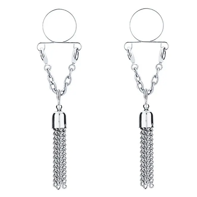 

1 Pair Sexy Non pierced Clip On Nipple Ring Nipple Jewelry Fake Nipple Shield With Tassel Dangle Adjustable Body Jewelry