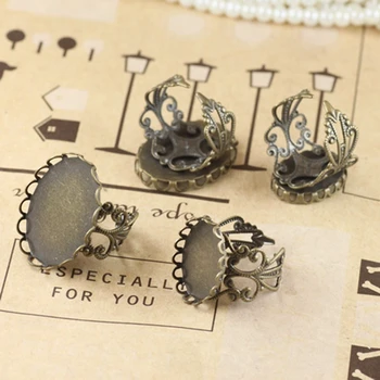 

10pcs/lot 18*25mm Bronze Plated Ring Settings Cabochon Base Bezel Tray Blank for Cabochon Cameo DIY Adjustable Ring Base (05335)