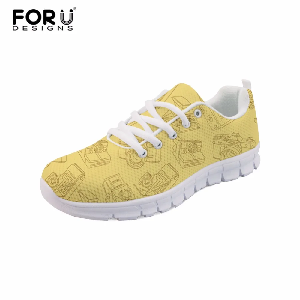 

FORUDESIGNS Camera Printed Female Comfortable Spring Shoes Flat Women Casual Brand Lace-up Shoes Woman Chaussures Femme Flats