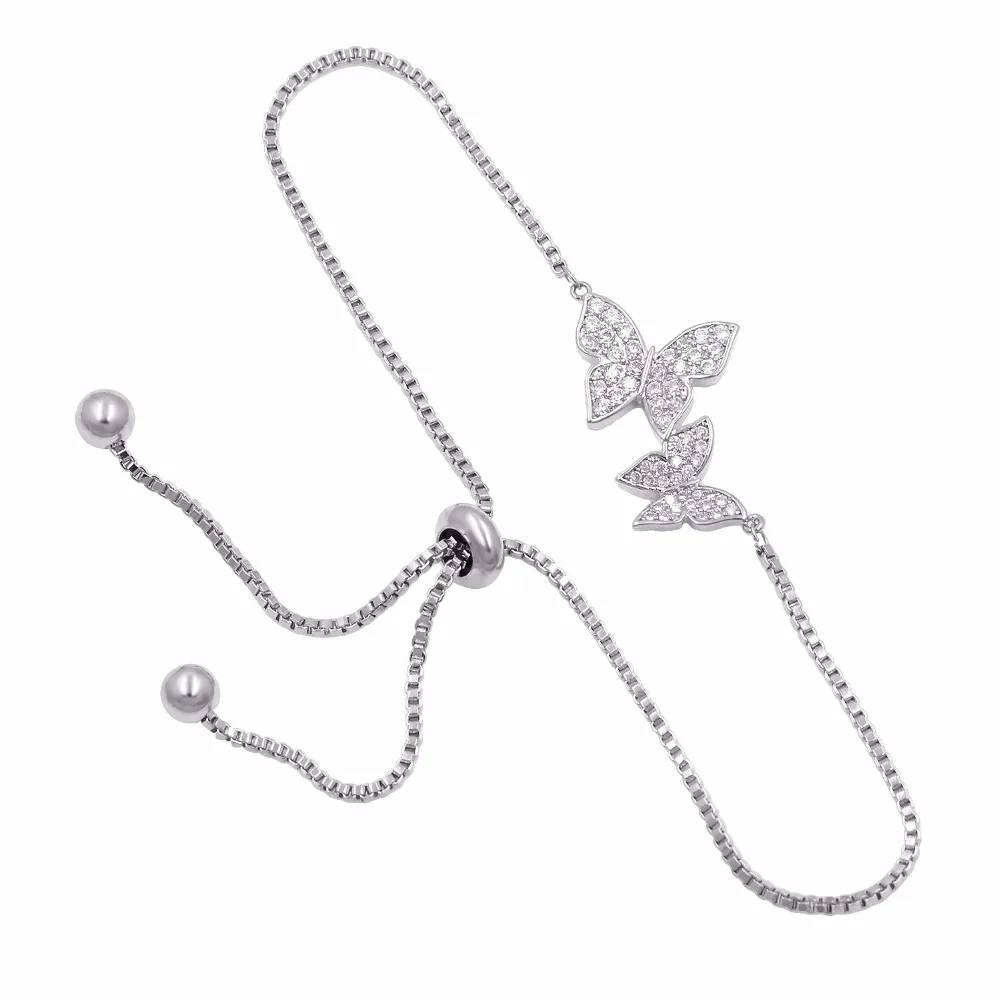 

Bridal Jewelry Cubic Zirconia Crystal CZ Butterfly Adjustable Bracelet for Women in Silver Color or Rose Gold Color